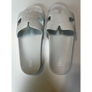 INC Pia Pool Slides Women's White Bling‎ Rhinestone Sandals Size 10M NWT